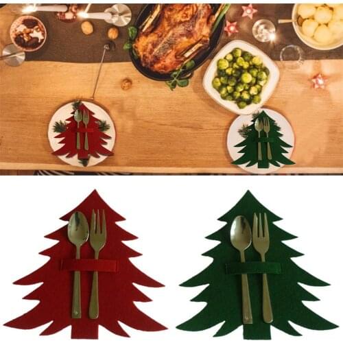 4PCS/Set Portable Cutlery Storage Bag Christmas Tree Cutlery Pouch Home Tableware Holder Dinning Table Decoration