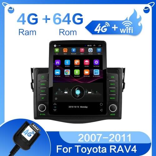 For Toyota RAV4 Android 10 2007-2011 Car Radio Video Multimedia player Tesla Style Vertical Screen GPS Navigation CarPlay 2 din