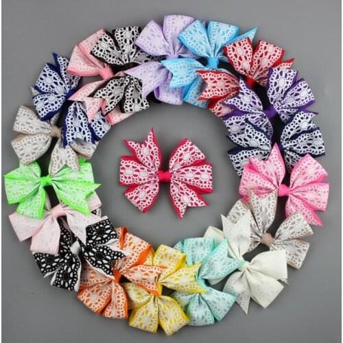 10pcs/lot Print Flower Grosgrain Ribbon Hair Bows With For Kids Girls Handmade Bowknot Hair Accessories