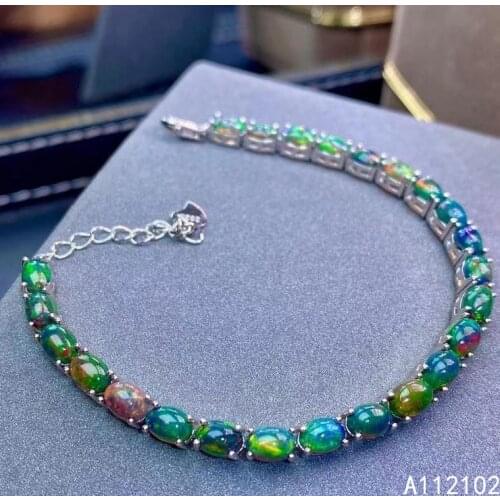 KJJEAXCMY fine jewelry 925 sterling silver inlaid natural black opal bracelet trendy girl hand bracelet support test