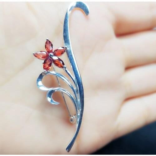 Natural garnet flower style brooch pins 925 sterling silver 0.25ct*5pcs gemstone Free shipping Fine jewelry C91135