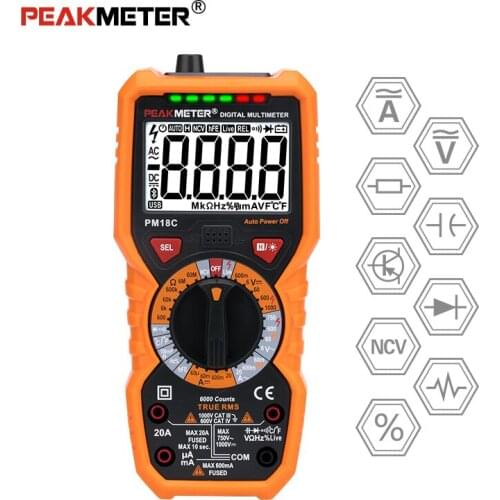 Digital Multimeter PEAKMETER PM18C True RMS AC/DC Voltage Resistance Meter PM890D Capacitance Frequency Temperature NCV Tester