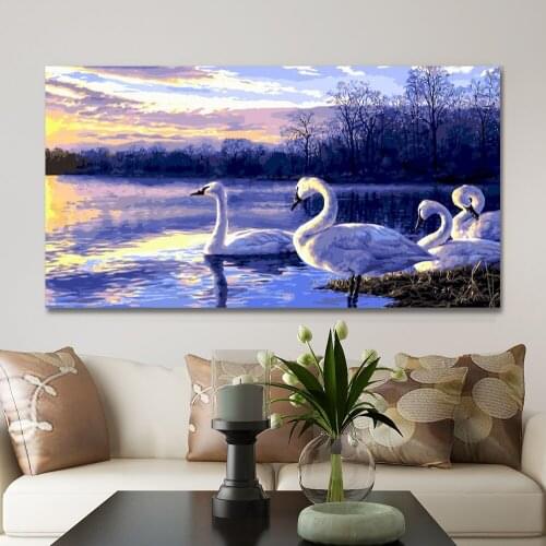 GATYZTORY 60x120cm Frame DIY Painting By Numbers Four Swans Animal Paint On Canvas Large Size For Living Room Arts