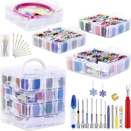 LMDZ Punch Needle Tool Including Embroidery Punch Needle, 150 Color Embroidery Floss Cross Stitch Threads with Organizer
