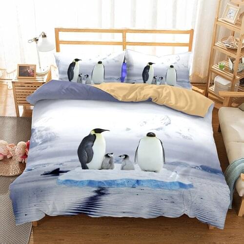 KTLRR 3D Bedding Set,Beach Scape Flowers Twin Full Queen King Bedclothes penguin Duvet Cover Set,Bedlinen Popular Bedding