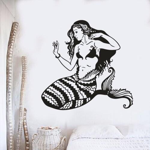 Beauty Mermaid Wall Art Sticker Sea Fish Style Mermaid Wall Decal Removable Bathroom Aquarium Decoration Vinyl Art AZ324