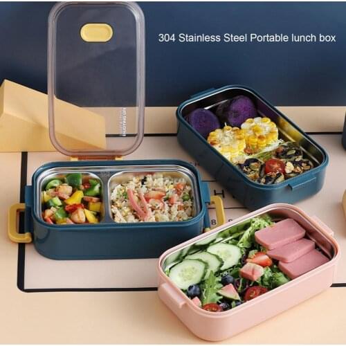 Lunch Box Dual-Layered Lunch Box Stainless Steel Heat-resistant Easy to Carry office Large Capacity Sealed Lunch Box Dinnerware