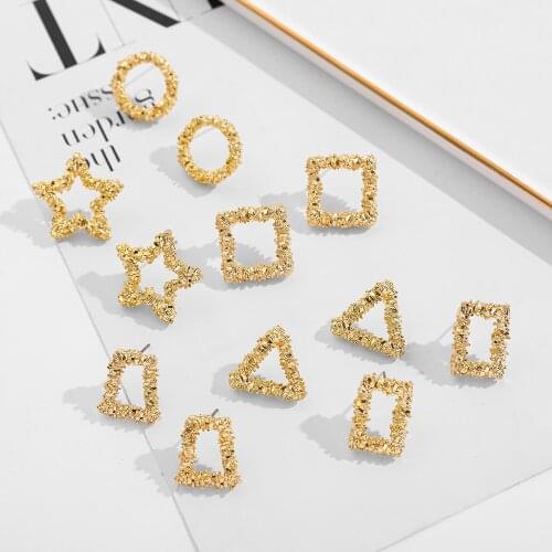 Fashion Metal Small Geometric Stud Earrings for Women Gold Color Simple Round Star Statement Earrings Modern Female Jewelry