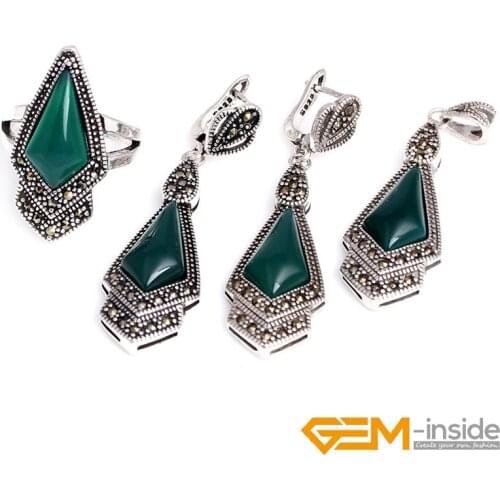 Fashion Jewelry Sets Christmas Gifts For Women Green Agates Red Agates Antiqued Tibeten Silvers Earrings Pendant Ring Gift
