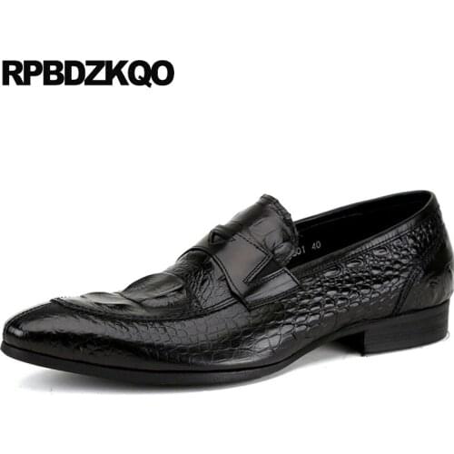 Alligator Men Spring Prom Snakeskin Office Black Snake Party Genuine Leather Skin Rubber Sole Dress Shoes Pointed Toe Formal