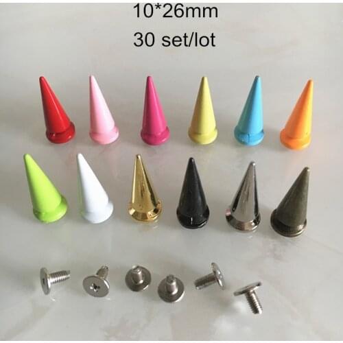 Colorful Rivet Stud Spikes 10x26mm,Zinc Alloy Metal Bullet Pointed Studs,DIY Leather Craft Accessories,Red,Green,Bronze...30 set