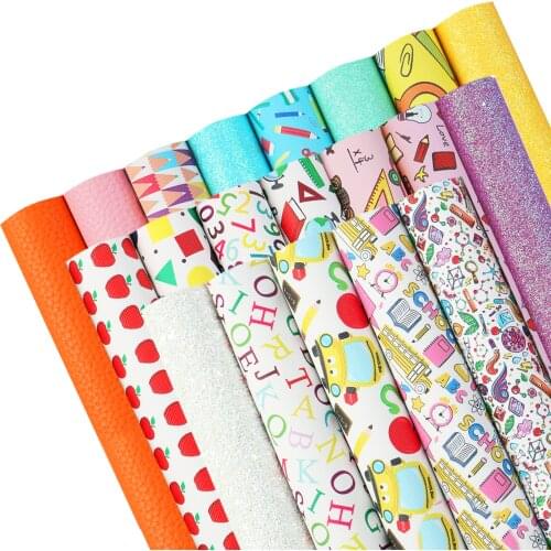 A5 Size Back to School Theme Faux Leather Set Pencil Letters Printed Synthetic Leather Fabric 20pcs/set for DIY Earrings Bows