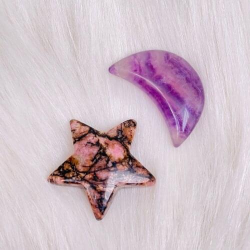 Natural Mini Crystal Chakra Lovely Moon With Pentacle Healing Decor Gift