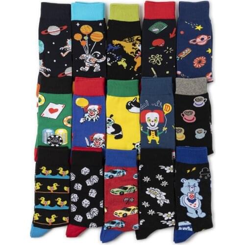 New mens socks brand panda astronaut bomber pattern hip-hop mens cool socks winter thick long skateboard colorful fun socks