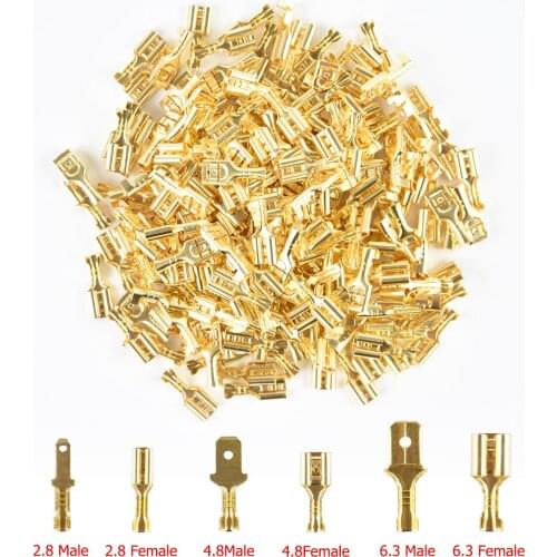 100Pcs/lot 2.8/4.8/6.3mm Female and male Crimp Terminal Connector Gold Brass/Silver Car Speaker Electric Wire Connectors Set
