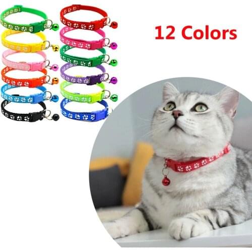 Various Colors Dog Collar Puppy Collar with Cute Footprint Patterns Pet Ringing Bell Necklace Puppy Cat Durable Pet Supplies