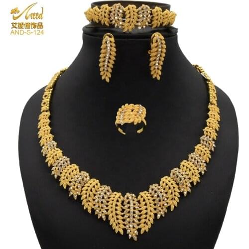 ANIID Necklace Sets Jewelery Dubai Gold Wedding African Bridal Ethiopian Traditional Fashion Free Shipping Earrings Ring 4PCS