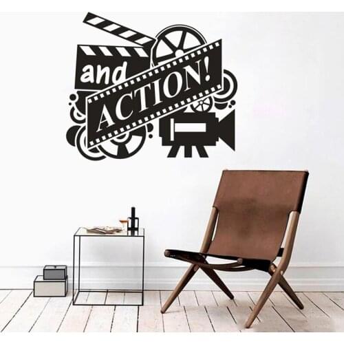 Film Reel Player Wall Decals Movie Action Sign Vinyl Wall Sticker Cinema Room Décor Vinyl Wallpaper Film Camera Decal AZ978