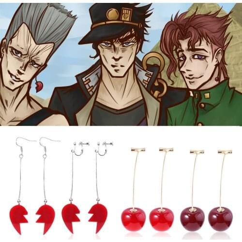 Anime JoJos Bizarre Adventure Kakyoin Noriaki Earrings No ear hole Pierre Polnareff Splice Heart Long Earrings Women Men Jewelry