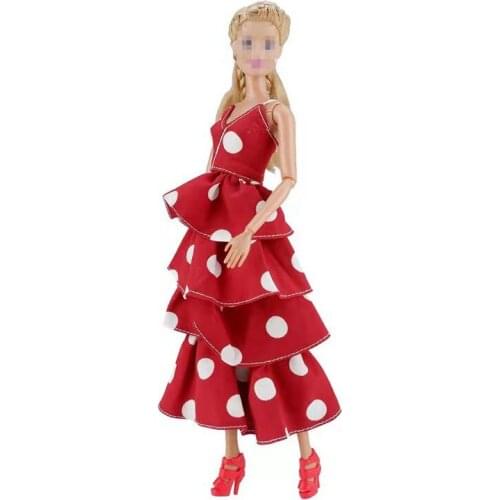 Chiffon Red Dotted Polka Dresses 30cm Doll Outfits For Barbie Clothes Princess Party Gown 1/6 BJD Accessories Girl Playhouse Toy