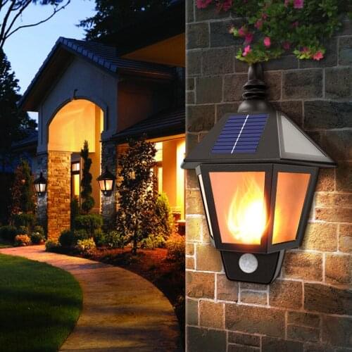 Solar Lights Solar Flame Flickering Dancing Wall Lamp Outdoor Waterproof Led Solar Landscape Decoration Lighting Security Light