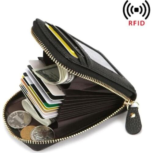 Rfid Vintage PU Leather Men Women Blocking Zipper Wallet Travel Journey Bank Credit Card Holder Organizer Purse Bag Case
