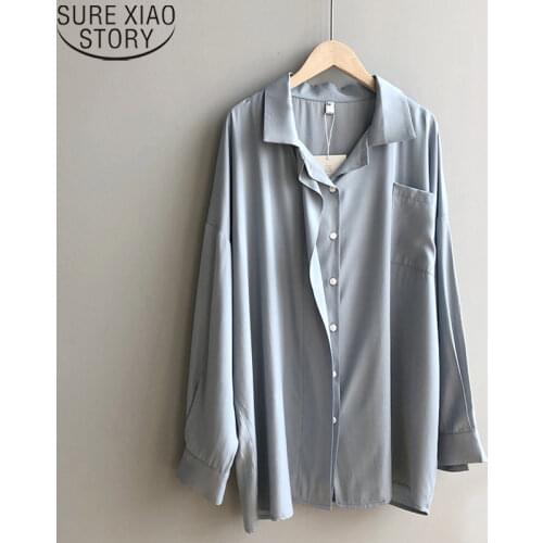 2021 New Spring Solid 4 Colors Blue Shirts Women Loose Temperament Chiffon Long Sleeve Shirt Elegant Blouse Female Blusas 12631