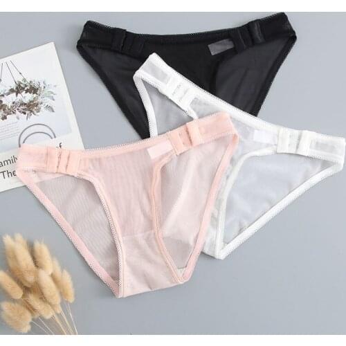 Ladies Breathable Underpants Sexy Panties Women Lingereie Adjustable Female Lntimates Briefs Solid Translucent Mesh Underwear