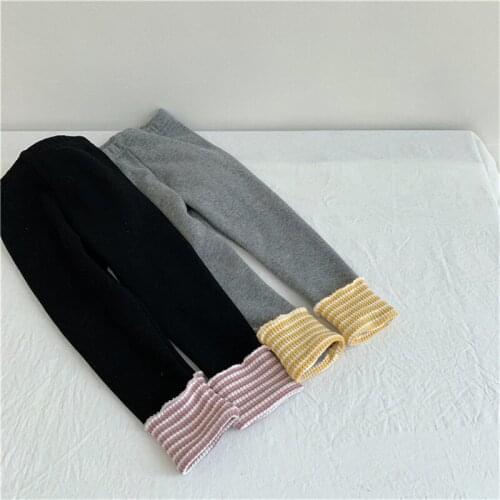 1 2 3 4 5 6 Years Toddler Girls Leggings Thicken Stripe Splicing Skinny Pants Elastic Waist Leggings For Girls Autumn Winter