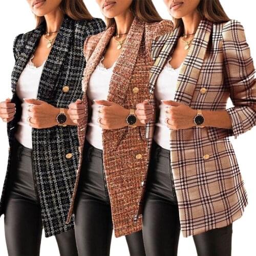 Fashion Autumn Women Y2KPlaid Blazers and Jackets Work Office Lady Suit Slim Double Breasted Business Female Blazer Coat Talever