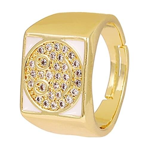 ZHINI Korean Charms Smiley Face Rings for Women 5 Colors Luxury Zircon Crystal Statement Ring Rhinestone Fashion Jewelry Gift