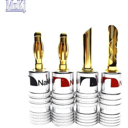 20PCS HOT New 24K 4MM Banana Plugs Speaker Audio Screw Fork Spade Wire Banana Connector Gold plated Powercon Binding Post