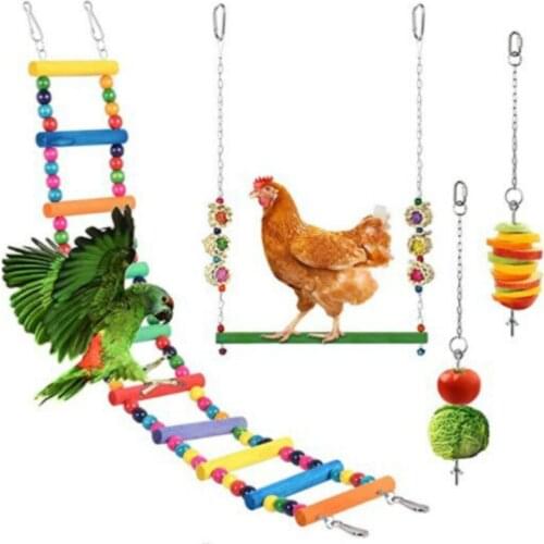 4-piece Pet Bird Toy Medium Large Parrot Toy Foraging Suit Ladder Swing Vegetable Fork Set