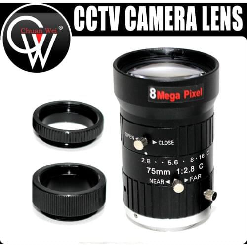 8Mega Pixel HD 75mm CCTV C Mount Lens Manual Iris Manual Focus 1:2.8 Aperture 1" Image Format Industrial Security Camera Lens