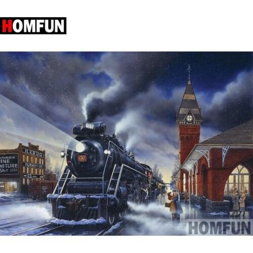 HOMFUN 5D DIY Diamond Painting Full Square/Round Drill "Train scenery" 3D Embroidery Cross Stitch gift Home Decor A04062