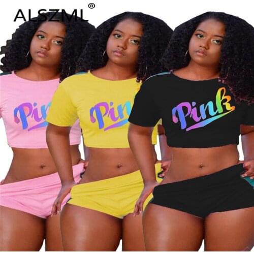 ALSZML o neck short sleeve letter print crop top and hot short 2 pieces set casual lady fashion women outfits