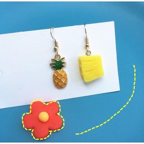 Creative Enamel Oil Pineapple Asymmetrical Drop Earrings for Women Alloy Acrylic Funny Fruit Jewelry Unique Party Earrings gift