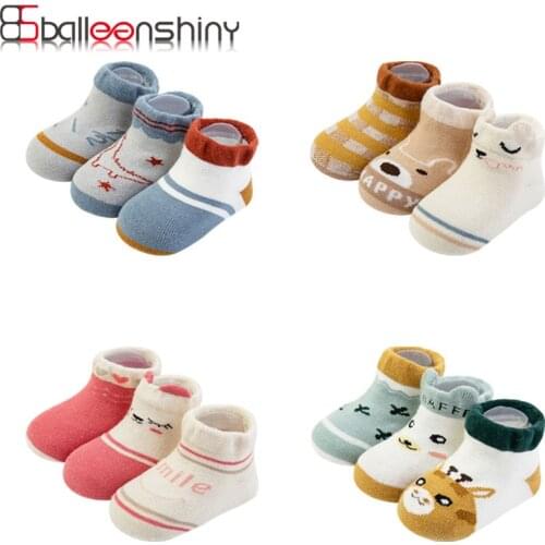 Balleenshiny 3pairs Catoon Animals Baby Sock for Boys Girls Lovely Dinosaur Giraffe Cotton Kids Socks Infant Toddler Floor Sock
