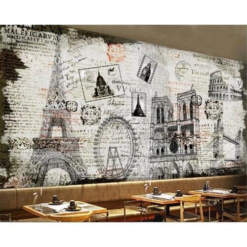 Beibehang papel de parede Vintage city architecture paris tower hand painted building cement wall 3d wallpaper background wall