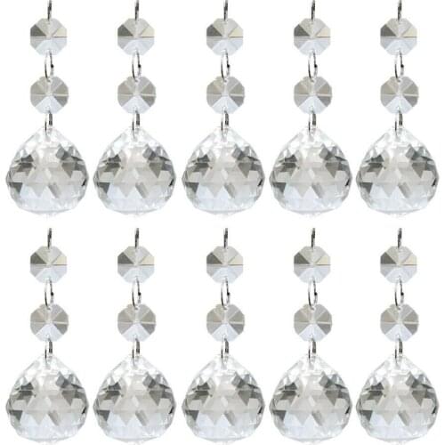Camal 10pcs 20mm Crystal Balls Chandelier Prisms Pendants Strands Octagonal Bead Garland Chain Hanging Suncatcher Lamp Parts