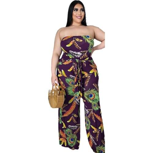 Printed Tube Top Jumpsuit for Woman Plus Size Sexy Open Back Jump Suit Fashion One Piece Overall Female Outfit 4XL 5XL