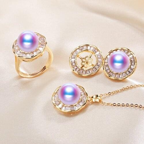 DIY Pendant Ring and Earrings Jewelry Set Base Mountings Settings Findings Jewelry Settings Parts for Pearls Beads Stones