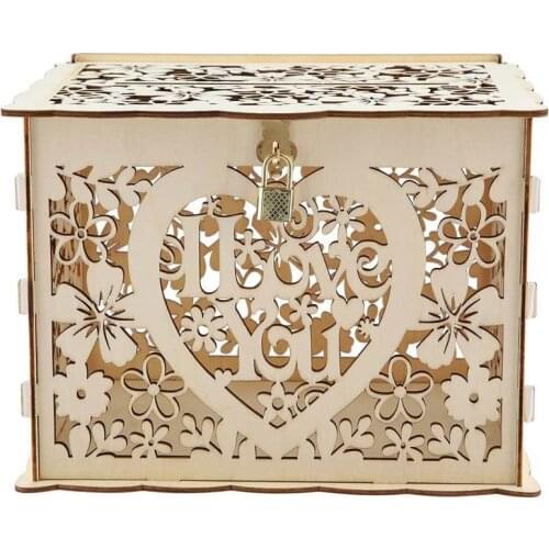 Wedding Card Boxes Wooden Box Wedding Supplies DIY I Love You Flower Pattern Grid Business Card
