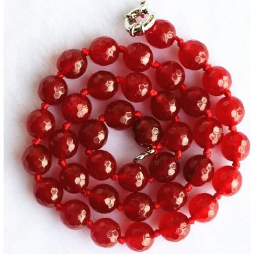 Beautiful faceted red Garnet chalcedony stone 10mm fashion round beads hot sale chain choker necklace for women charms jewelry