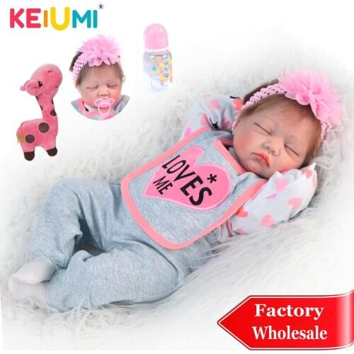 KEIUMI Baby Reborn Menina Doll 22 " Soft Silicone Reborn Baby Dolls 55 cm With Close eyes Realistic Sleeping Kids Bedtime Toys