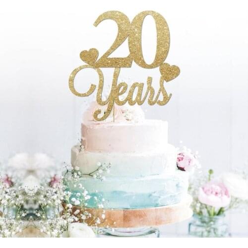 Custom 20 years glitter cake topper anniversary birthday gold glitter cake topper personalised, 20 30 40 any number colour