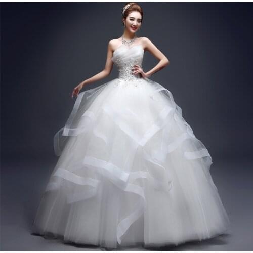 Cheap Wedding Dresses with Free Shipping Bride Tube Top Slim Korean Style Plus Size Sleeveless Strapless Wedding Gown A317