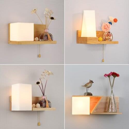 Nordic Bedside Lamp Wall Lamp with Switch Led Cable Bedroom Warm Modern Minimalist Solid Wood Aisle Living Room Wall Lamp