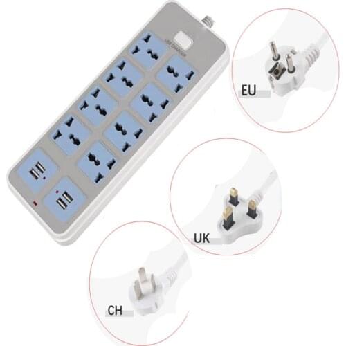 New Smart Power Strip 10 A Fast Charging 4 USB Extension Socket Plug 8 Standard Socket Adapter UK EU