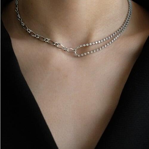 Brass Crystal Zircon Chained Choker Necklace Women Jewelry Designer T Show Runway Gown Rare Glam Japan Ins Glam Boho